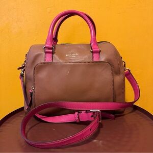 Kate Spade Pink and Tan Zippered Satchel with Crossbody Strap